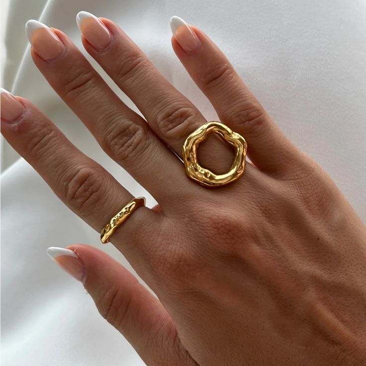 Brand New Condition Gold Melted Circle Ring Check Aureum Website For More Specific Details Bulky Rings, Nova Ring, Geometric Engagement Ring, Ring Texture, Jewelry Mood Board, Stainless Steel Texture, Minimalist Vintage, Metallic Party, Carved Ring