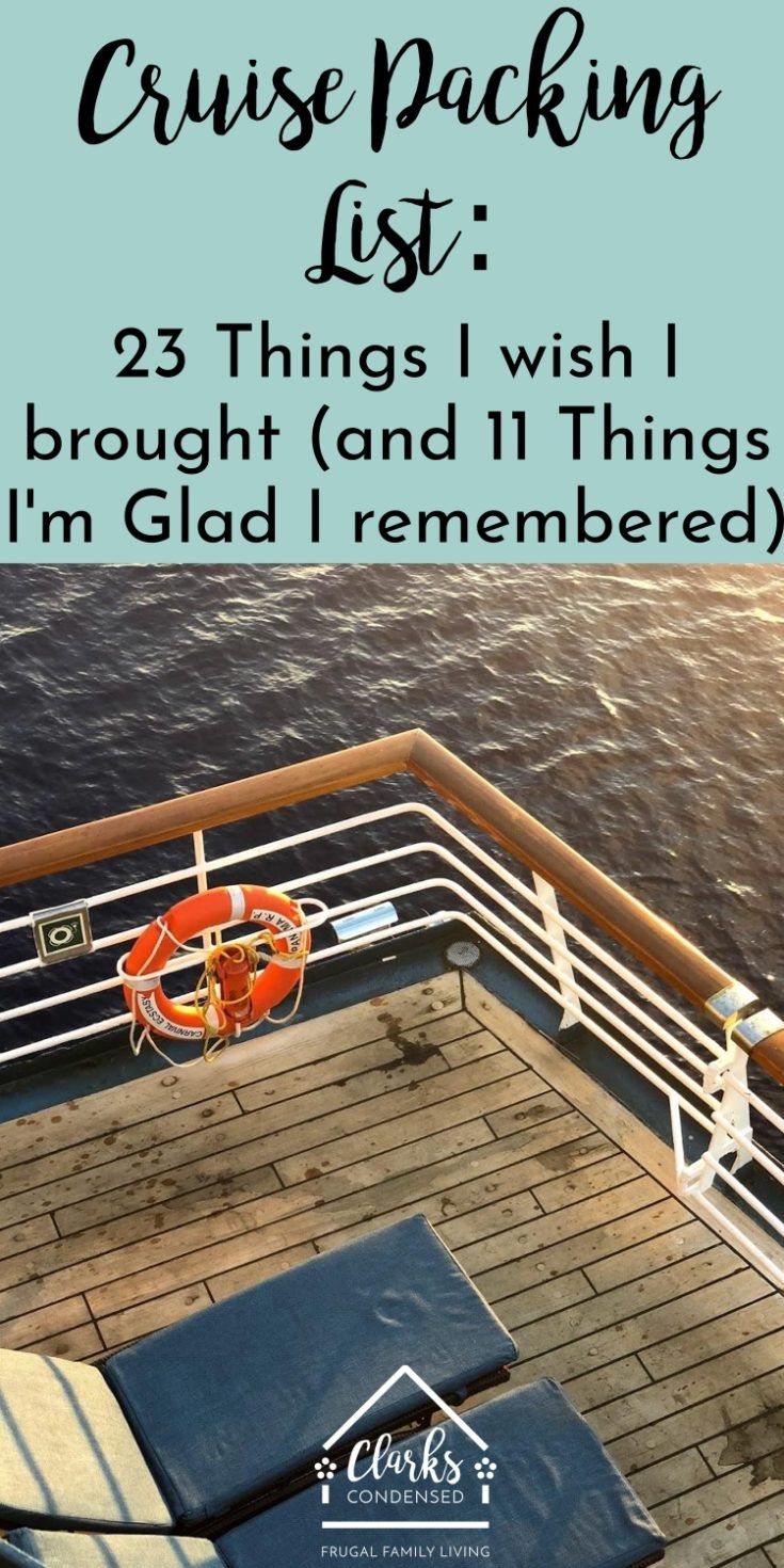 the deck on a cruise ship with text overlay reading cruising list 23 things i wish brought