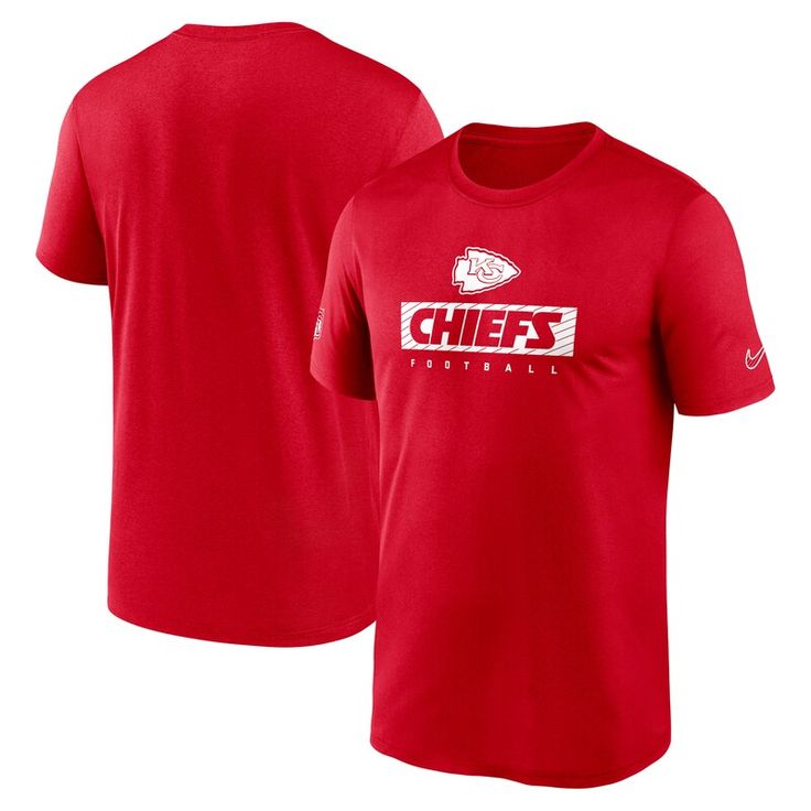 Stay dry and cool on game day in this Kansas City Chiefs Sideline Legend T-shirt. Crafted by Nike, it features sweat-wicking Dri-FIT technology and lightweight polyester fabric. Team details printed across the front make this Kansas City Chiefs tee a stadium essential. Nike Sports Fan T-shirt With Team Name, Sports Season Dri-fit Graphic T-shirt, Dri-fit T-shirt For Sports Events, Dri-fit Graphic Print T-shirt For Sports, Nike Sports T-shirt With Team Logo, Football Season Team Logo Jersey Tops, Football Season Jersey Tops With Team Logo, Nike Tops In Football Team Colors For Football Season, Nike Tops For Football Season In Team Colors