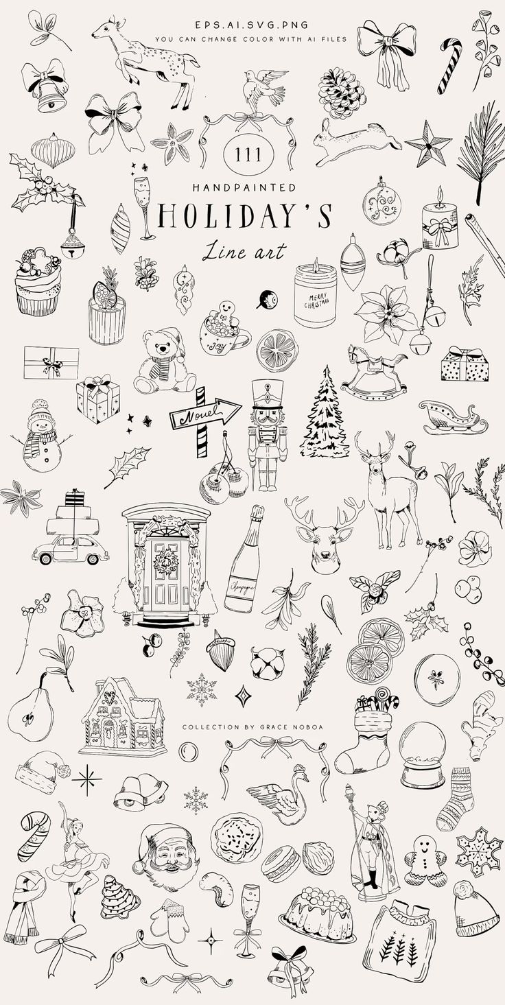 an illustrated holiday card with hand drawn doodles