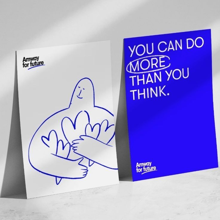 two greeting cards with the words you can do more than you think, and an image of a cartoon character hugging someone