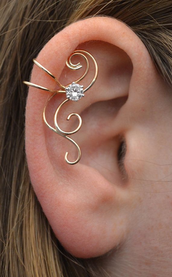 Swirling Victorian Cartilage Ear Cuff with CZ by ChapmanJewelry Gold Ear Cuffs, Ear Cuff Gold, Cartilage Ear Cuff, Wrap Earrings, Gold Ear Cuff, Bar Stud Earrings, Silver Ear Cuff, Ear Piercing, Ear Cuffs