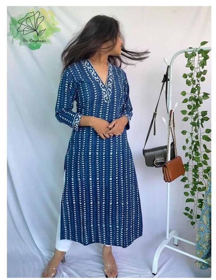 #fashion #cottondress #cottonkurti #casualoutfit SC039 New variable *clothing i will paint my mood blue* Buy this beautiful indigo kurta and pant from Le_clothing. Fabric - Cotton 60/60 *Size M/38 L/40 xl/42 xxl/44 xxxl/46* *Price 1495* Free shipping #cotton #cottonkurti #ethnicwear #casualstyle Indigo Kurta, Cotton Tops Designs, Simple Frock Design, Stylish Kurtis Design, Cotton Blouse Design, New Kurti Designs, Simple Frocks, Simple Kurta Designs, Simple Kurti Designs