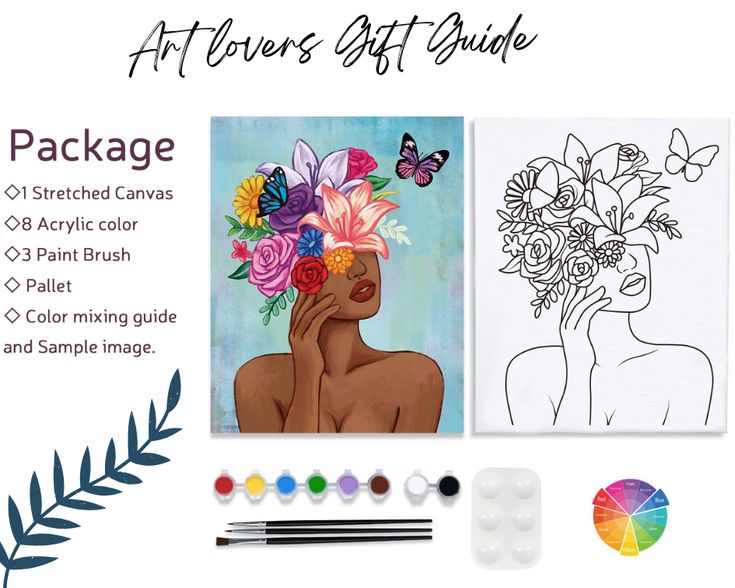 the package includes an image of a woman with flowers in her hair