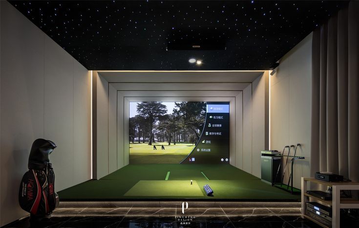 an indoor golf simulator is shown in this image