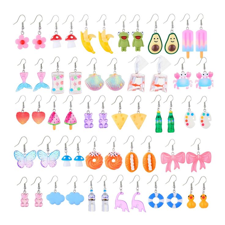 PRICES MAY VARY. Various Style: This funny cute earrings set including 28 different pairs of earrings，which is dangle or clip-on according to your choice. And they are composed of different styles , styles including: cute flower earrings, fruit food earrings, water bottle earrings,cool gummy bear earrings,food earrings, candy earrings,fish bag earrings,mushroom earrings, etc,good for your daily wearing Funny and Fashionable : Our cute earrings is designed in the shape of a mini cute with differe Goldfish Earrings, Earrings Dinosaur, Earrings Mushroom, Earrings Strawberry, Duck Earrings, Crazy Earrings, Weird Earrings, Dice Earrings, Strawberry Earrings