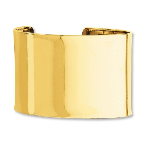 Make a statement every time you wear it - this 14K yellow gold cuff bracelet commands attention. The cuff is 47mm in width and has a high-polish finish. Luxury Yellow Gold Cuff Bangle, Classic Gold Open Cuff Bracelet, Classic Gold Cuff Bracelet, Yellow Gold Polished Cuff Bracelet, Modern Gold-tone Bangle For Formal Occasions, Gold Open Cuff Bracelet For Formal Occasions, Modern Gold-tone Formal Bangle, Luxury Gold Bracelet With Open Band, Luxury Gold Wide Band Bangle