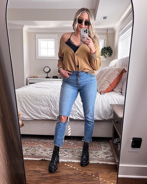 Faith ✨ Nashville Style Blogger on Instagram: "Insta >>> Reality 🚨 15% off right now! Curvy Love High Rise Skinny Jeans @abercrombie Camel Cardigan @bananarepublicfactory 🔥Dr. Marten Leona Boots - https://amzn.to/3eNdf7B Black Lace Tank @express 🔥Rayban Sunnies - https://amzn.to/3F3Q5of #ad #drmartensleona #rayban #express #bananarepublicfactory #abercrombie #OOTD #Style #InstaFashion #Vintage #FashionBlogger #Fashionista #StreetStyle #Stylish #WomensFashion #InstaStyle #LookBook #WhatIWo Dr Marten Leona Boot Outfit, Dr Martens Leona Outfit, Dr Marten Leona, Dr Martens Leona, Combat Boot Outfit, Dr Martens Outfit, Outfit Cardigan, Boots Outfits, Nashville Style