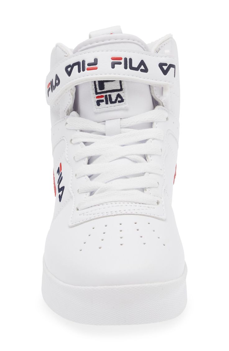 Show off basketball-inspired style in this high-top sneaker constructed with a hook-and-loop strap closure, comfortably padded collar and grippy sole. Lace-up style; hook-and-loop closure Textile and synthetic upper/textile lining/synthetic sole Imported Sporty Lace-up Basketball Shoes With Embossed Logo, Sports Basketball Shoes With Embossed Logo, Basketball Shoes With Embossed Logo And Round Toe, High-top Sneakers With Embossed Logo, Sporty High-top Skate Shoes With Embossed Logo, White High-top Basketball Shoes With Embossed Logo, White High-top Sneakers With Embossed Logo, White Sporty Basketball Shoes With Embossed Logo, Sporty High-top Sneakers With Embossed Logo