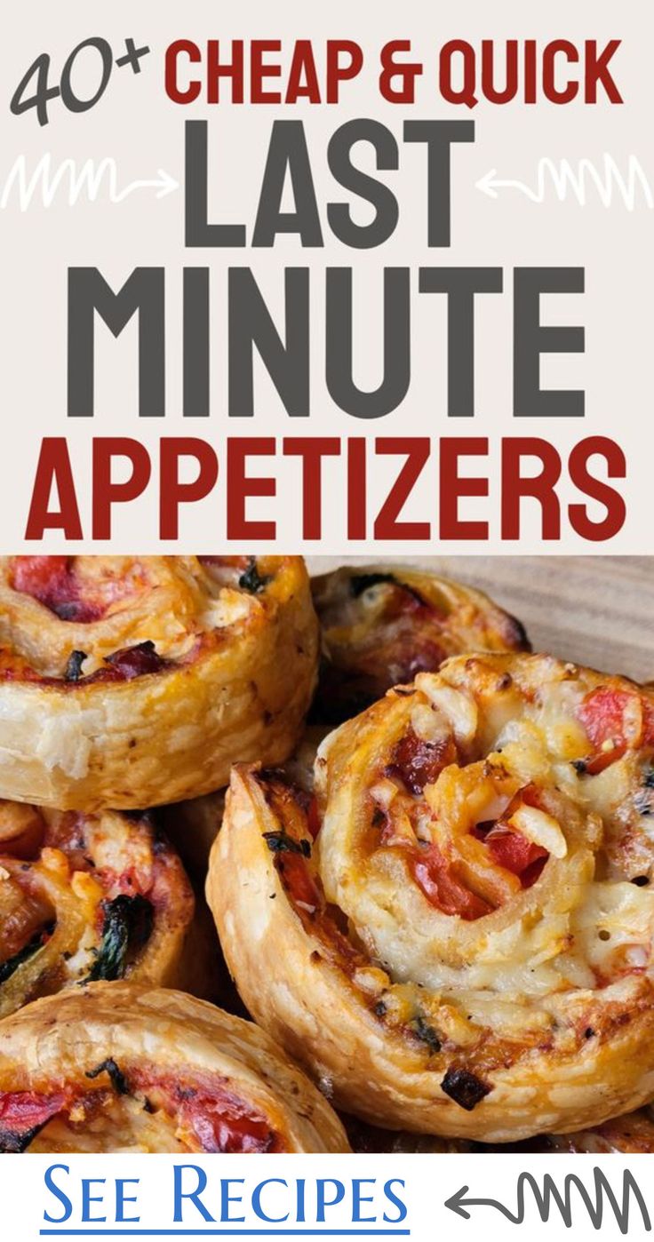 an advertisement for the last minute appetizers is shown in front of a pile of pastries