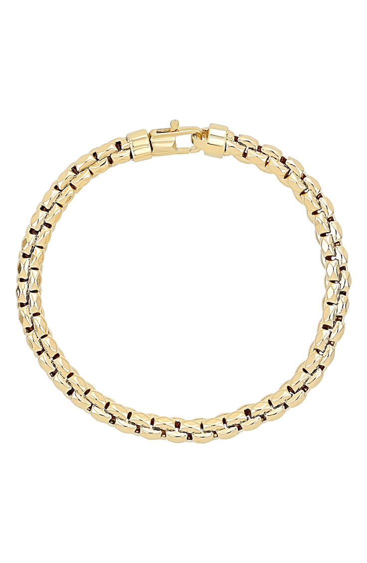 Bring just-right polish to your daily looks with this dimensional box chain bracelet handcrafted from Italian 14-karat gold. 14k gold Made in Italy Classic Gold Bracelet With Box Chain And Link Shape, Timeless 14k Gold Bracelet With Box Chain, Timeless Yellow Gold Bracelet With Box Chain, Timeless 14k Gold Box Chain Bracelet, 14k Gold Bracelet With Box Chain, Formal 14k Gold Bracelet With Box Chain, Classic 14k Gold Bracelet With Box Chain, Classic 14k Gold Box Chain Bracelet, 14k Yellow Gold Bracelet With Box Chain