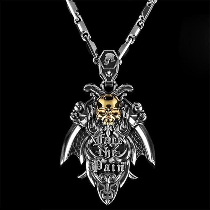 Face the Pain Necklace Gothic Necklaces, Mens Necklace Pendant, Necklaces For Men, Metal Skull, Choker Pendant, Skull Necklace, Skull Pendant, Viking Jewelry, Mens Pendant