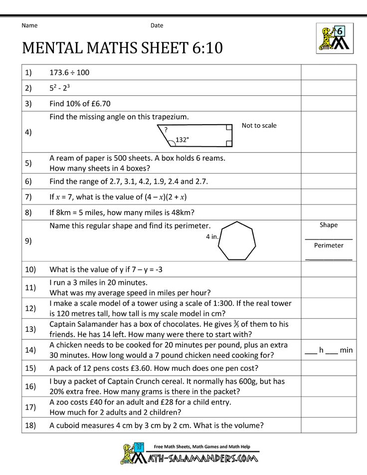 the worksheet for mental math sheet g10 is shown in black and white