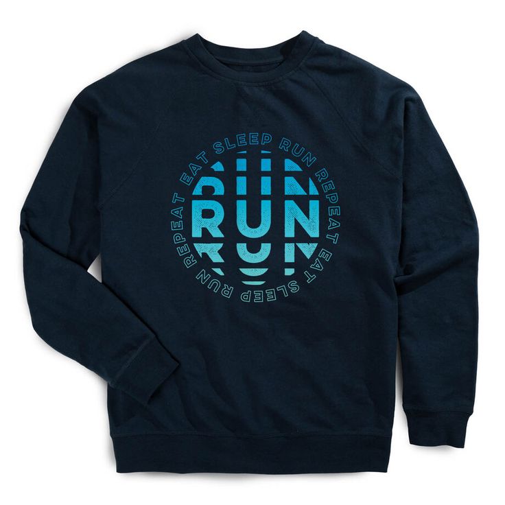 Show off your runner spirit in this Eat Sleep Run Repeat crew neck sweatshirt. Made from a blend of 60% cotton and 40% polyester French Terry fleece, this sweatshirt is super-soft and offers a comfortable feel against the skin. With its relaxed fit and versatile style, it is sure to complement any outfit. Featuring the fun Summer Running Had Me a Blast design, this sweatshirt is the perfect addition to your wardrobe for everyday wear. It makes an ideal running gift for any runner. Athleisure Fleece Sweatshirt With Moisture-wicking, Blue Activewear With Letter Print And Crew Neck, Blue Letter Print Activewear With Crew Neck, Blue Crew Neck Activewear With Letter Print, Cotton Workout Sweatshirt With Logo Print, Sporty Sweatshirt For Jogging, Crew Neck Sweatshirt For Jogging, Athleisure Sweats With Logo Print For Sports, Blue Crew Neck Activewear For Fall