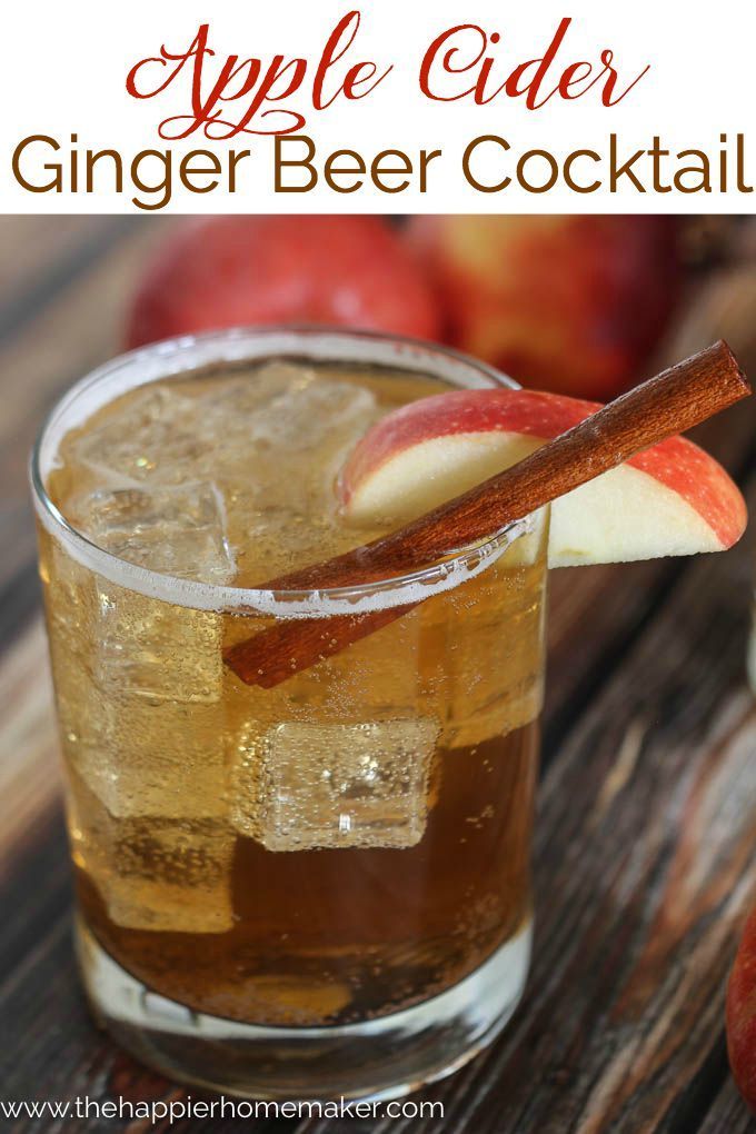 an apple cider ginger beer cocktail in a glass with cinnamon stick garnish