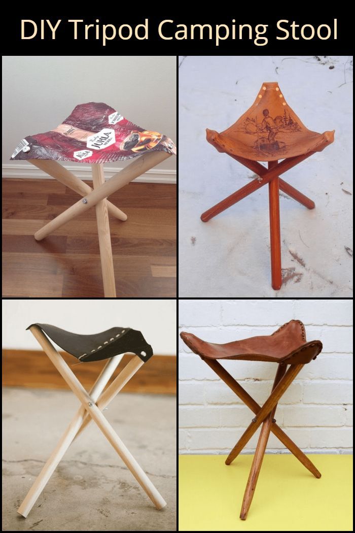 four different types of wooden camping stools