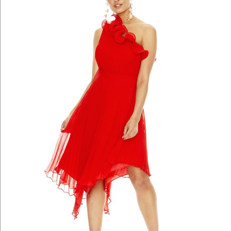 Nwt. Vibrant Red, Asymmetrical, One-Shoulder Midi Dress. Perfect For Christmas Or Valentine’s Day! Dresses Australia, One Shoulder Midi Dress, Love Song, Dresses Party, Dresses Evening, Dress First, Cocktail Dresses, Vibrant Red, Flare Skirt