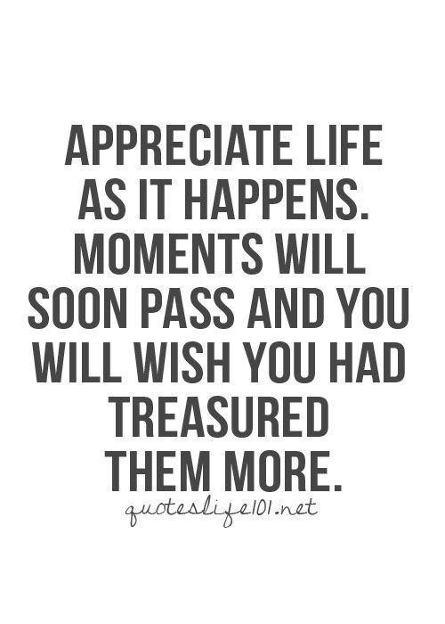 a quote that says appreciate life as it happens moments will soon pass and you will wish you