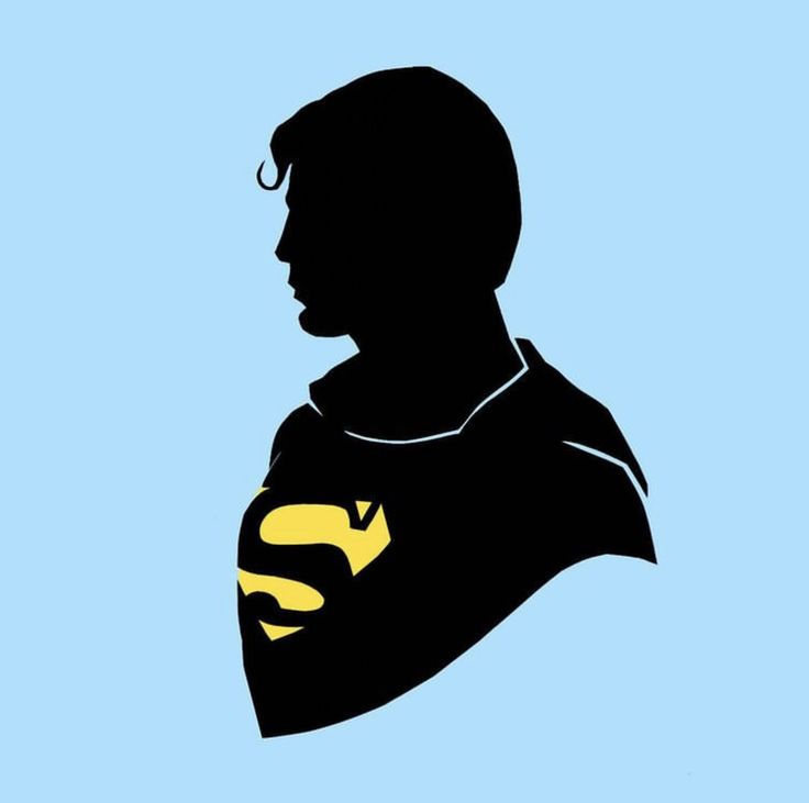 the silhouette of a man with a superman symbol on his chest, against a blue background