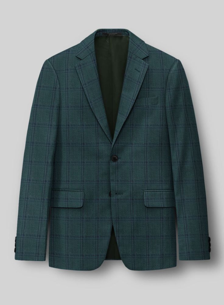 Maintain a stylish and trendy allure with our London Loom Green Check Wool Silk Linen Suit. Meticulously crafted from a sumptuous blend of wool, silk, and linen, it features a green hue with a subtle hint of blue plaid, radiating confidence and refinement. Tailored for the discerning gentleman who prioritizes both style and comfort, this suit is perfect for business meetings or weekend getaways. Experience a polished and sophisticated look without compromise.   The  London Loom Collection   masterfully blends the durability of wool, the luxury of silk, and the breathability of linen, reflecting the elegance of English tailoring. This fabric offers season-spanning comfort, refined drapes, and natural coolness. Woven with traditional expertise, it stands as a testament to quality, style, and Green Linen Suits With Notch Lapel, Elegant Green Linen Suits, Green Linen Blazer For Formal Occasions, Formal Green Linen Blazer, Green Linen Blazer For Tailoring, Green Fitted Long Sleeve Suit, Elegant Green Business Casual Suits, Fitted Green Long Sleeve Suit, Green Fitted Wool Suit