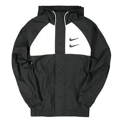 Nike Sportswear Swoosh Men's Woven Hooded Jacket Black CJ4888-011 Hooded Outerwear For Streetwear During Sports Season, Urban Winter Track Jacket With Moisture-wicking, Moisture-wicking Winter Streetwear Outerwear, Nike Outerwear For Sports Events, Nike Track Jacket For Streetwear, Nike Sportswear Track Jacket For Streetwear, Nike Urban Style Track Jacket For Sports, Nike Urban Style Sports Track Jacket, Winter Nylon Track Jacket For Light Sports