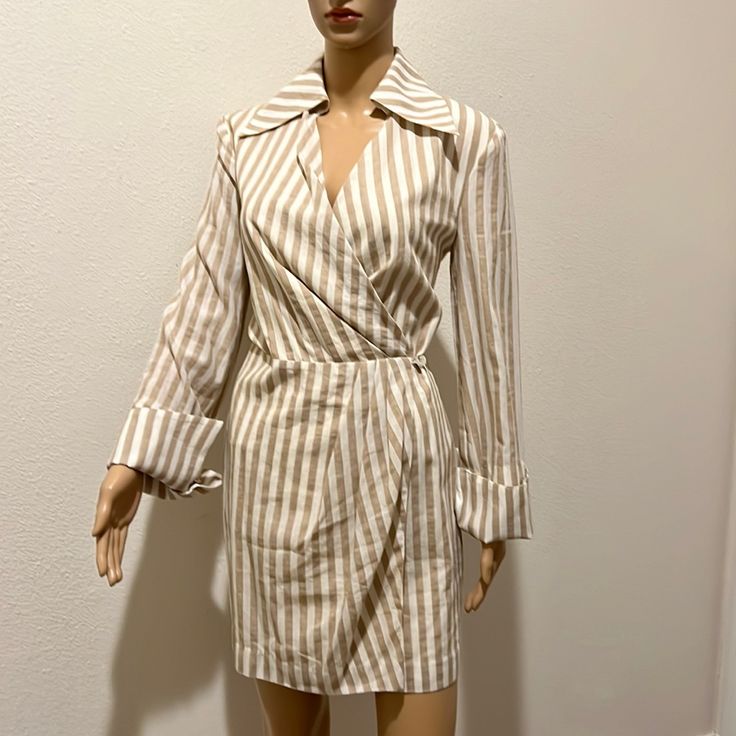 Gorgeous Mini Dress. Size Xs. 72% Cotton 28% Linen Waist 25 Inches Length 34 Inches. Tan Mini Dress, Cutout Shirts, Leather Shirt Dress, Wrap Shirt Dress, Womens Wrap Dress, Black Strapless Dress, Wrap Shirt, Faux Leather Dress, Striped Mini Dress