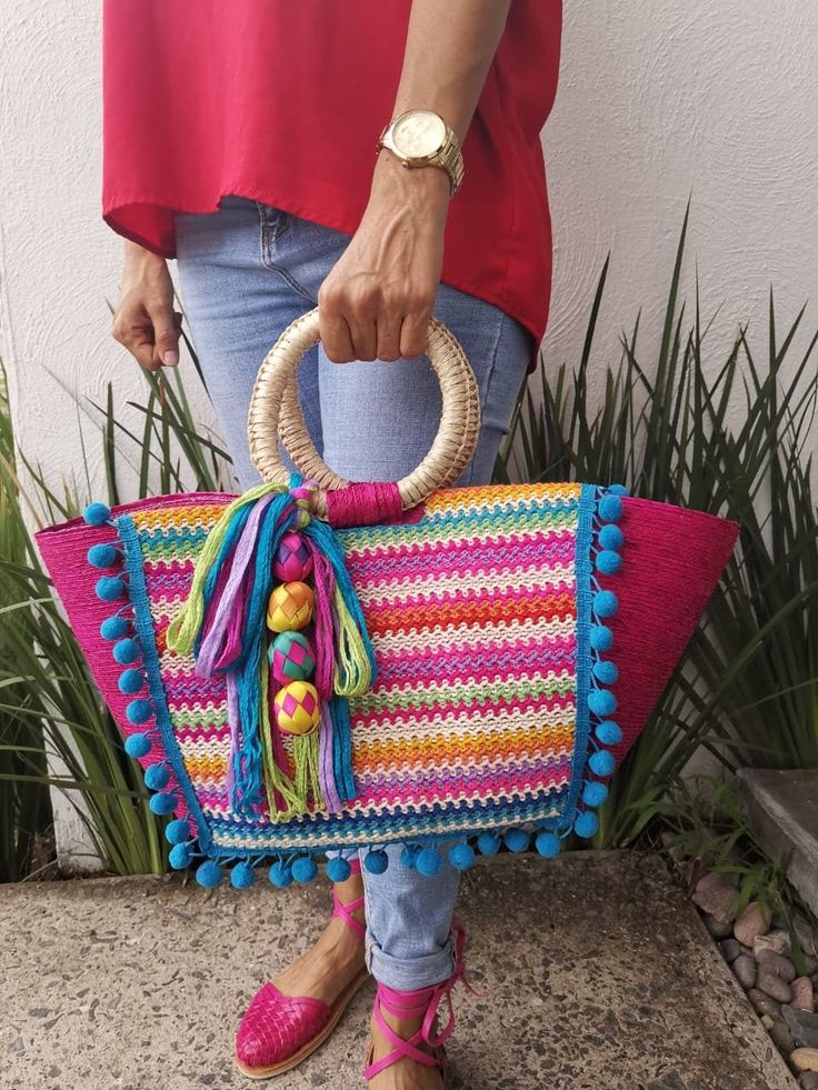 "FREE SHIPPING IN USA This bag is SIZE: 13.5 \"x14\" / 34.2x35.5 cm (height x width) Handmade bag with palm leaves. Perfect summer bag: for the beach, a picnic in the park or to wear your favorite outfit ... very versatile, with all the summer style. This bag is handwoven in Mexico from sustainable palm leaves decorated with unique applications. Materials: palm leaves. Please note that these bags are handmade, shapes and sizes may vary slightly." Pink Top Handle Straw Bag For Beach, Vacation Multicolor Straw Shoulder Bag, Pink Satchel Beach Bag, Bohemian Handheld Straw Bag For Daily Use, Multicolor Satchel Bag For Vacation, Multicolor Top Handle Crochet Bag For Travel, Multicolor Satchel Shoulder Bag For Vacation, Multicolor Handheld Shoulder Bag For Beach, Multicolor Satchel For Vacation