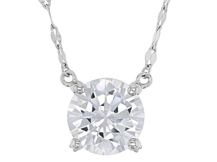 Bella Luce® white diamond simulant 4.55ctw round, platinum over sterling silver 100 facet necklace. Necklace drop measures approximately 0.38" L x 0.38" W. Necklace chain measures approximately 18.00" L x 0.03" W and has a 2" extender and lobster claw clasp closure. The diamond equivalent weight is 2.75ctw. White Solitaire Necklace With Diamond Cut Round Pendant, White Solitaire Cubic Zirconia Diamond Necklace, White Diamond Necklaces With Round Stone Accents, White Solitaire Necklace With Vs Clarity, White Necklace With Diamond Accents And Round Stone, White Necklace With Round Diamond Accents, White Necklaces With Diamond Accents And Round Stone, White Cubic Zirconia Solitaire Necklace With Diamond Cut, White Necklace With Prong Setting And Round Stone