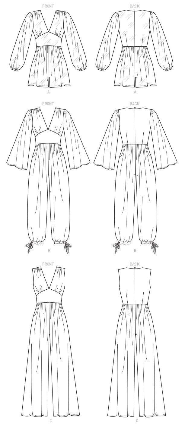 the front, back and side views of a jumpsuit with pleaed details on it