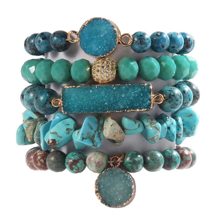 PRICES MAY VARY. [ 5 Pcs Natural Stone Beaded Bracelets Set ]:Made of 100% Natural Stone, Turquoise, Jasper, Agate, Ceramics, High quality beads, Crystal and Gemstone which are high quality materials,Smooth and comfortable. With diamonds decorated, making the bracelet both vintage and fashionable.Bohemian bracelets sets are threaded with strong elastic string. Durable and flexible.With 5 individual single loop bracelets, you can choose to wear one or several to wear. [ Size ]: Made of 10mm and 8 Turquoise Beaded Jewelry, Gemstone Bracelets Ideas, Loop Bracelets, Boho Beaded Bracelets, Real Turquoise Jewelry, Bohemian Beaded Bracelet, Bracelets Sets, Turquoise Stone Jewelry, Bracelets Bangle