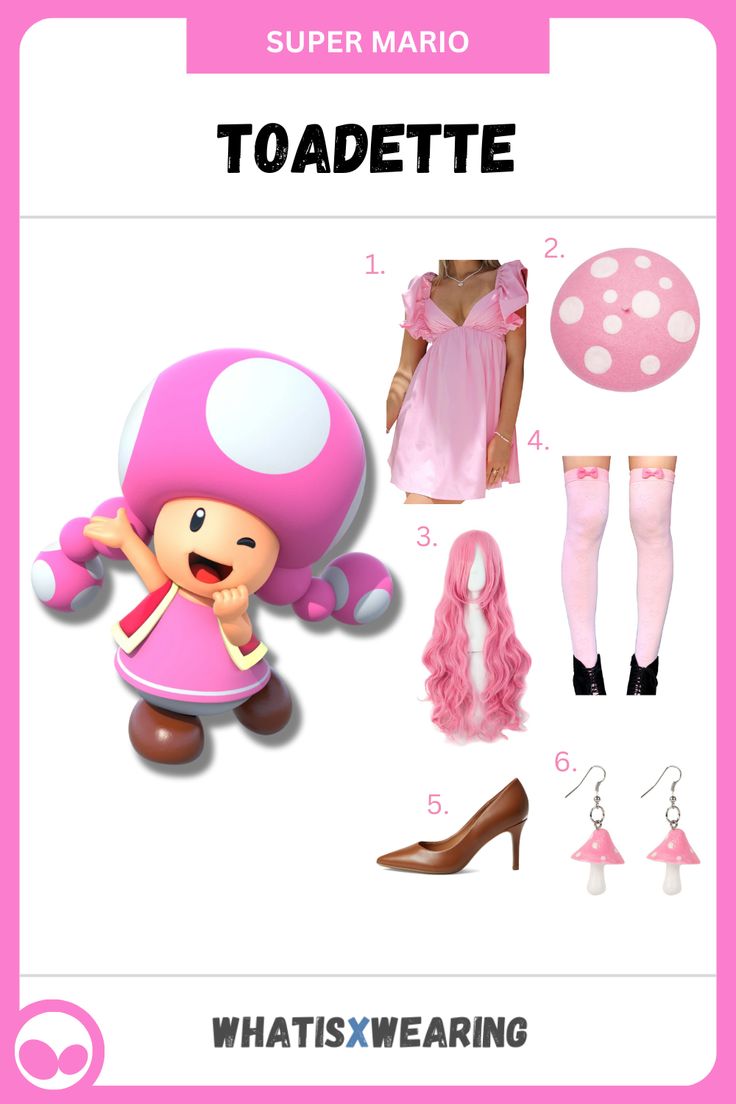 a pink mushroom costume is featured in this ad for what's wearing super mario