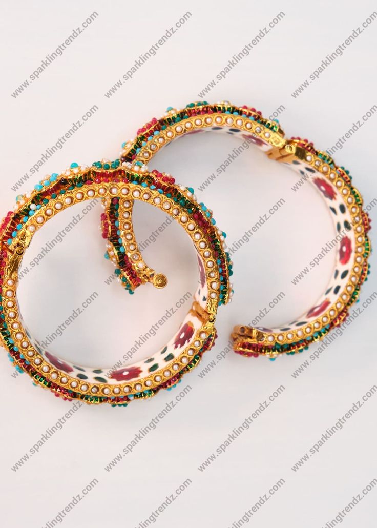 Multicolor Pacheli Style Jadau Openable Kada - Pair / Single 2.4 Bangles Jadau Kada, Kundan Kada, American Diamond Ring, Contemporary Bracelets, Photography Jewelry, American Diamond Necklaces, Contemporary Necklace, Contemporary Earrings, Bangle Ring