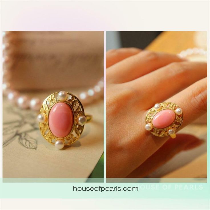 Stylish Pink Queen Conch Shell Pearls Ring Gold Vermeil #vintagepearls #pearlstudios #Junebirthstone #retrostyles #HighJewellery #retro #modernjewelry #bridalfashion #pearlset #thebeautifulvintage Gold Open Ring With Cabochon Jewelry, Vintage Gold Plated Open Ring Jewelry, Yellow Gold Oval Jewelry With Elegant Design, Yellow Gold Cabochon Pearl Ring As Gift, Yellow Gold Cabochon Pearl Ring For Gift, Cabochon Pearl Ring In Yellow Gold For Gift, Cabochon Open Ring For Wedding, Cabochon Open Ring Jewelry For Wedding, Gold Cabochon Pearl Ring For Wedding