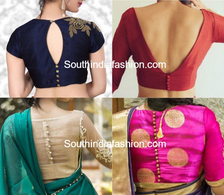 Blouse Back Neck Designs with Buttons High Neck Saree Blouse, Net Blouse Design, Latest Saree Blouse, Blouse Back Neck, Blouse Designs High Neck, Boat Neck Blouse Design, Net Blouse, Traditional Blouse Designs, Blouse Back Neck Designs