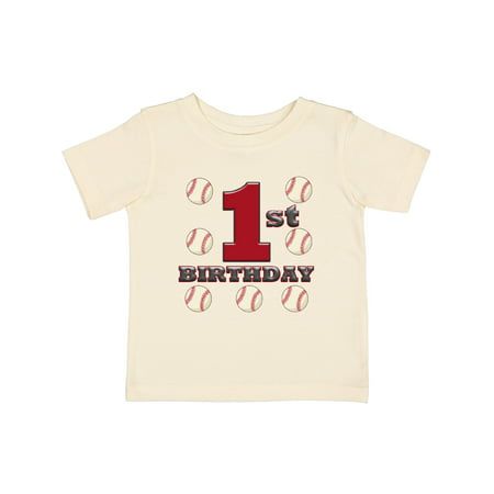 First Birthday Baseball Baby T-Shirt Baby T-Shirt. Size: 18 Months.  Color: White. Number Print Tops For Birthday With Short Sleeves, Sporty Short Sleeve Top With Number Print For Birthday, Birthday Tops With Short Sleeves And Number Print, White Graphic Tee For Birthday, White Number Print Top For Birthday, Red T-shirt For Birthday In Summer, Red Graphic Tee For Birthday, Graphic Tee For First Birthday With Short Sleeves, Cute Birthday T-shirt, Pre-shrunk