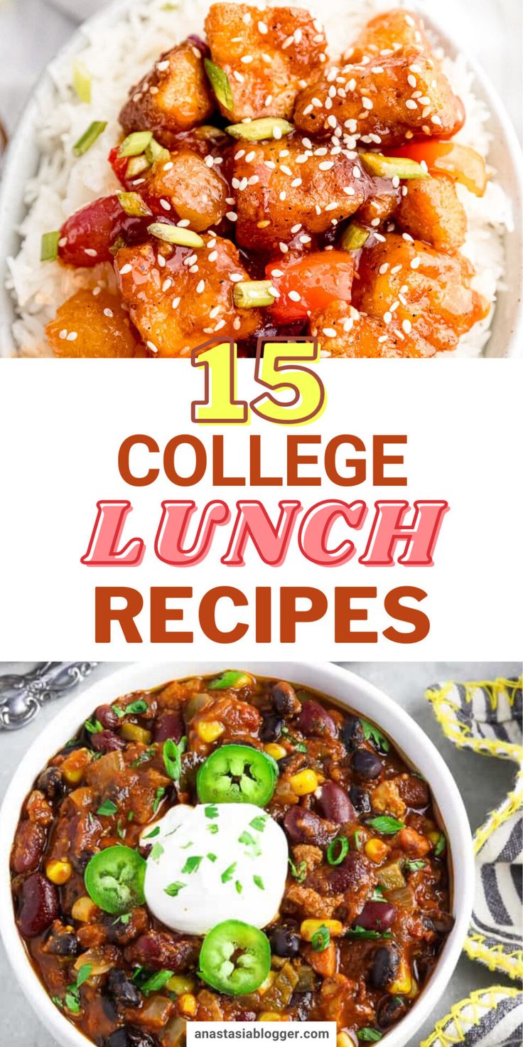 collage of 15 college lunch recipes with text overlay