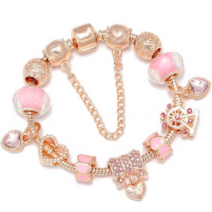 Adjustable Rose Gold Alloy Charm Bracelet, Gold Alloy Bracelets For Valentine's Day, Rose Gold Alloy Charm Bracelet, Valentine's Day Rose Gold Alloy Jewelry, Adjustable Alloy Jewelry For Valentine's Day, Valentine's Day Alloy Bracelet, Alloy Bracelets For Valentine's Day Gift, Pink Alloy Jewelry Gift, Valentine's Day Gift Alloy Bracelets