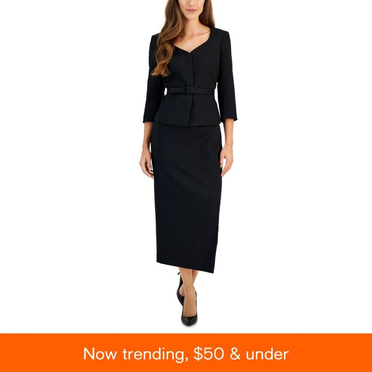 in stock Womens Skirt Suits, Business Casual Work, Le Suit, Womens Business Casual, Belted Jacket, Midi Skirt Pencil, Black Midi Skirt, Casual Work Outfits, Line Jackets