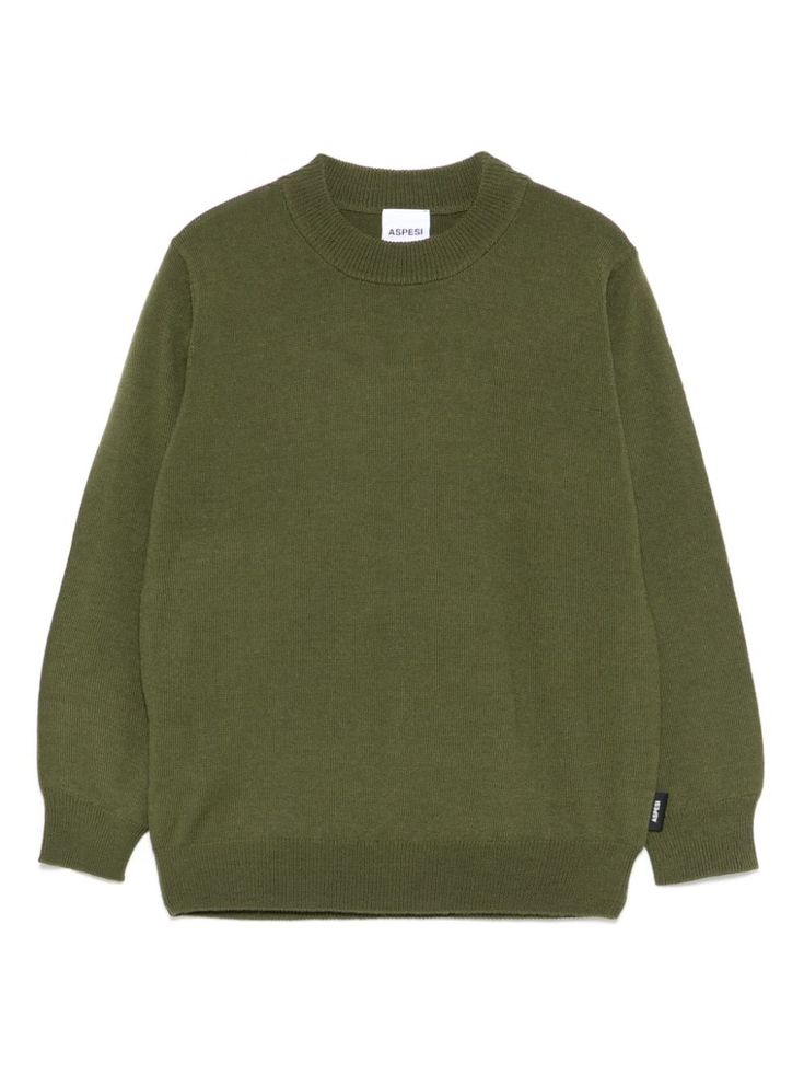 olive green wool marl knit crew neck long sleeves ribbed cuffs and hem mini logo tag straight hem Dress With Jean Jacket, Baby Boy Accessories, Mini Logo, Dolce And Gabbana Kids, Logo Tag, Green Wool, Stella Mccartney Kids, Suits Coats, Green Sweater