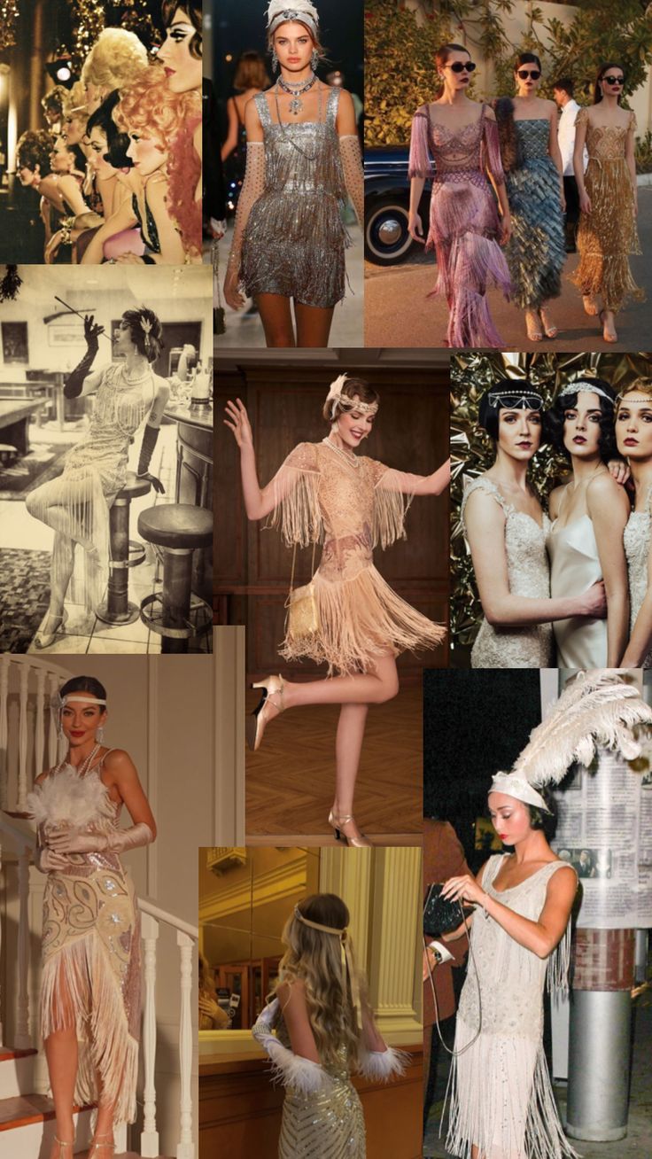 many different pictures of women in flappers and dresses