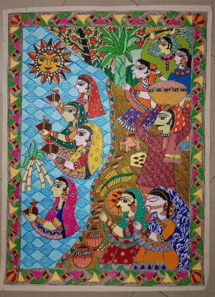 #mithilaart#folkart#folkartist#tradition#festival#bihar#india Chath Puja Madhubani Painting, Chhath Puja Madhubani Painting, Madhubani Embroidery, Madhubani Paintings Traditional, Traditional Madhubani Art, Chhat Puja, Mithila Art, Mithila Painting, Indian Contemporary Art