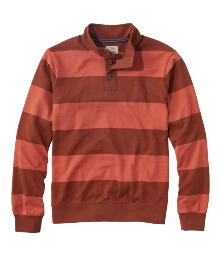 Our softest rugby shirt is designed to feel like an old favorite from the start, in jersey-knit cotton with authentic details. Now in a versatile striped mockneck style. Traditional Fit: Relaxed through the chest, sleeve and waist. Traditional Fit: Relaxed through the chest, sleeve and waist. 100% cotton. 100% cotton. Garment washed for extra softness. Garment washed for extra softness. Machine wash and dry. Rubberized buttons. L. L. Bean logo tab. Ribbed trim at cuffs and hem. Ribbed trim at cu Fall Cotton Polo Sweater With Striped Collar, Casual Striped Cotton Polo Sweater, Casual Cotton Polo Sweater With Contrast Stripes, Vintage Soft, Striped Polo Shirt, Rugby Shirt, Men's Shirts, Knit Cotton, Ll Bean