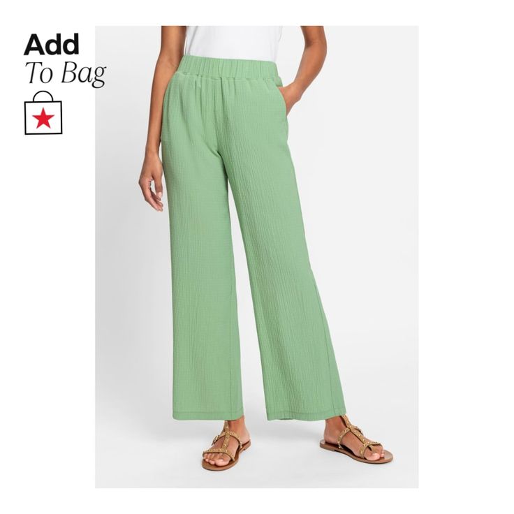 in stock Chic Green Relaxed Fit Bottoms, Spring Casual Light Green Bottoms, Green Relaxed Fit Pants For Day Out, Green Relaxed Fit Pants For Vacation, Casual Green Pants For Day Out, Green Pants With Pockets For Vacation, Green Pants With Elastic Waistband For Vacation, Versatile Green Summer Pants, Versatile Green Pants For Day Out