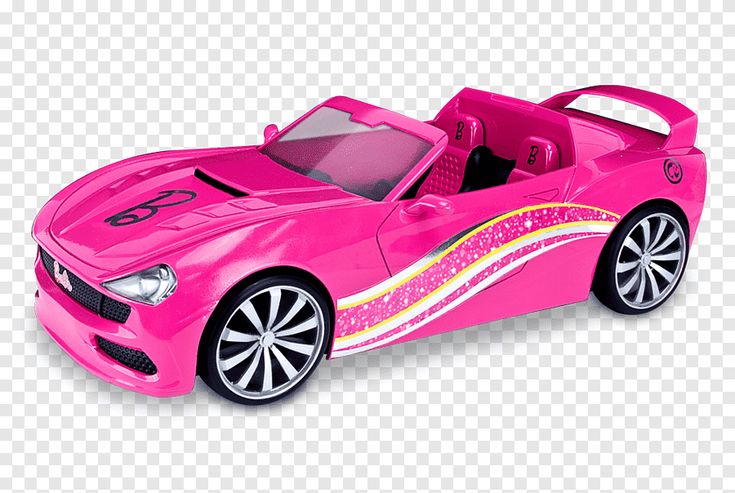 a pink toy car with shiny wheels and rims on the front, transparent background