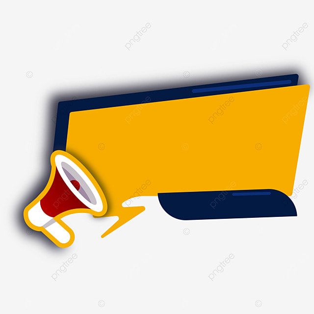 a yellow and blue sign with a red bullhorn on it's side, against a white background