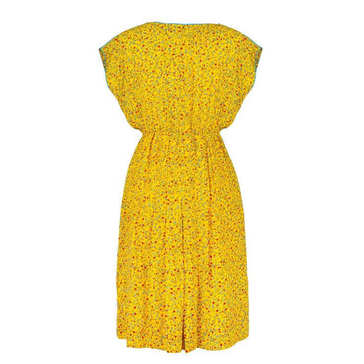 Introducing our beautiful ditsy colorful floral print vintage dress. This yellow color base dress is perfect for any occasion and is sure to turn heads. Made from soft and lightweight chiffon fabric, this dress is designed to keep you comfortable all day long. The sleeveless style and piping design neckline add a touch of elegance to the dress. This dress is perfect for those who are looking for sustainable fashion options. As a pre-loved piece, it is not only environmentally friendly but also t Yellow Floral Dress For Summer Garden Party, Ditsy Floral Sundress Midi Dress For Daywear, Yellow Floral Midi Dress For Vacation, Yellow Midi Floral Dress For Vacation, Flowy Ditsy Floral Print Dress For Daywear, Flowy Ditsy Floral Dress For Daywear, Yellow Floral Print Dress For Spring, Spring Yellow Floral Print Dress, Yellow Sundress With Ditsy Floral Print