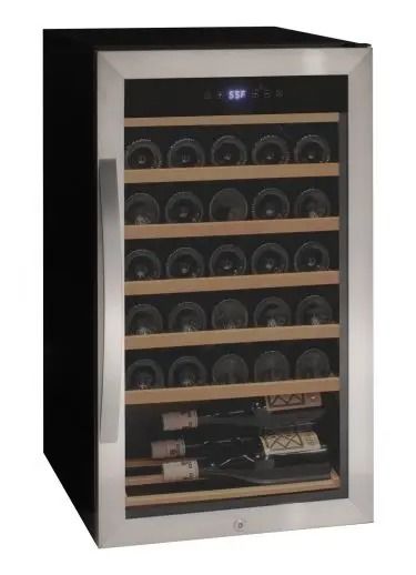 a wine cooler with many bottles and glasses in it