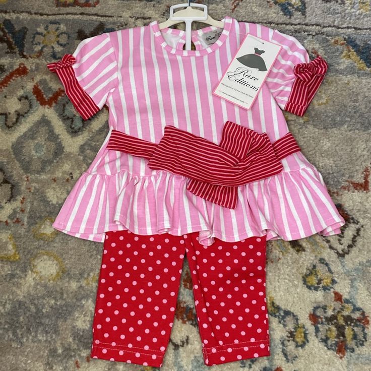 Nwt Rare Editions Red And Pink 2 Piece Set Size 12m Baby Girl Adorable Red And Pink Striped/Polka Dot Outfit Would Be Perfect For Valentine’s Day Smoke Free Home If Measurements Are Needed, Please Ask! Red Spring Holiday Sets, Cute Red Sets For Spring, Playful Red Ruffled Sets, Red Playwear Sets For Spring, Cute Red Playwear Sets, Playful Red Fitted Sets, Playful Red Fitted Set, Playful Pink Sets For Holiday, Playful Fitted Red Sets