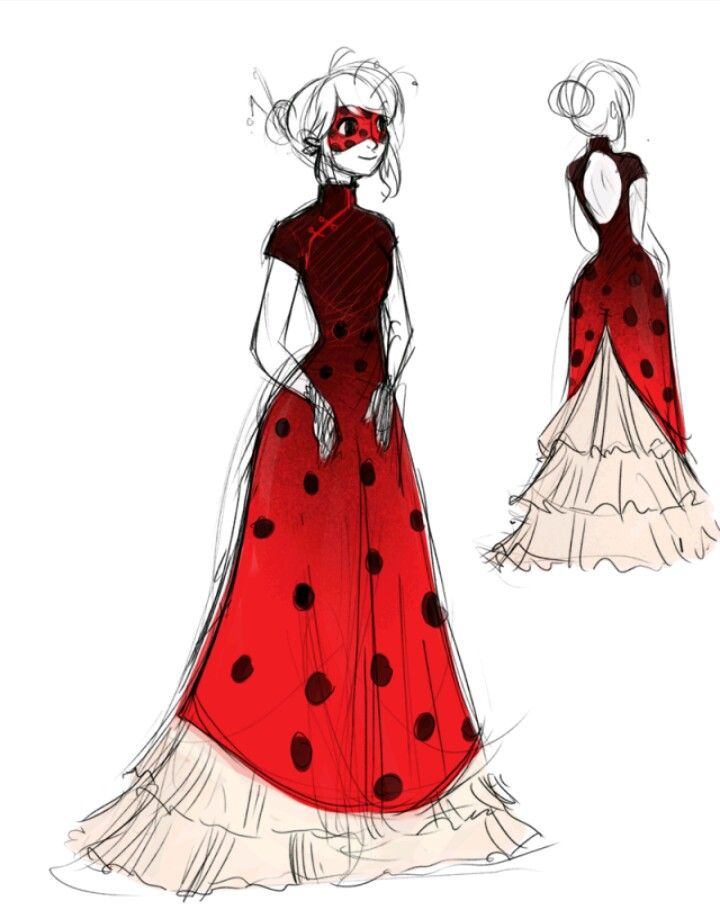 a red and white dress with black dots on it, as well as a ladybug