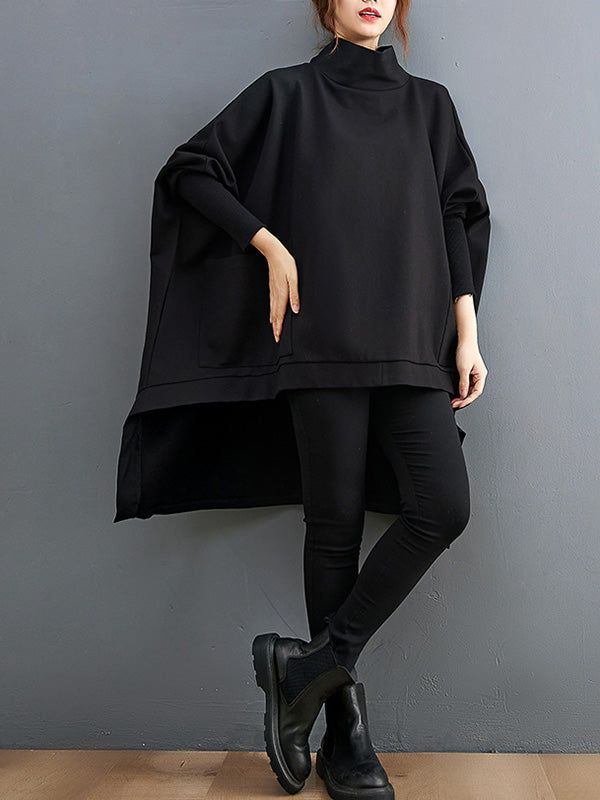 Sku CY-!90787 Material >70%Cotton Style High-low , Long Sleeves Feature Asymmetric , Solid Color Neckline High-neck Occasion Casual , Urban , Simple Seasons Autumn , Winter Type Hoodies&sweatshirt Tops Color BLACK Size FREE SIZE Please consult the size chart we provide for this item's measurements to help you decide which size to buy.Please note: There may be 1-3cm differ due to manual measurement. CMINCH Shoulder Sleeve Length FREE SIZE 114 67 91 Fall Crew Neck Lagenlook Tops, Fall Crew Neck Tops In Lagenlook Style, Fall Lagenlook Crew Neck Tops, Long Sleeve Lagenlook Top, Winter Plain Top With Asymmetrical Hem, Casual Black Blouse With Asymmetrical Hem, Winter Workwear Top With Asymmetrical Hem, Oversized Crew Neck Blouse For Layering, Oversized Winter Top With Asymmetrical Hem